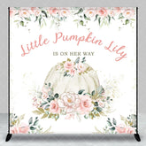 Aperturee - Aperturee Custom Little Pumpkin Baby Shower Backdrop Pink Floral Eucalyptus Gold Glitter Personalized Design