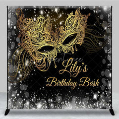 Aperturee - Aperturee Custom Masquerade Birthday Backdrop Black Gold Mask Photography Background