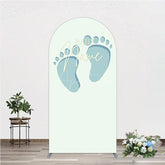 Aperturee Aperturee Custom Name Baby Feet Arch Backdrop Personalized Blue Footprints Sign Minimalist Baby Shower Welcome Decor