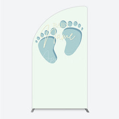 Aperturee Aperturee Custom Name Baby Feet Half Moon Arch Backdrop Personalized Blue Footprints Sign Minimalist Baby Shower Welcome Decor