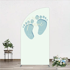 Aperturee Aperturee Custom Name Baby Feet Half Moon Arch Backdrop Personalized Blue Footprints Sign Minimalist Baby Shower Welcome Decor