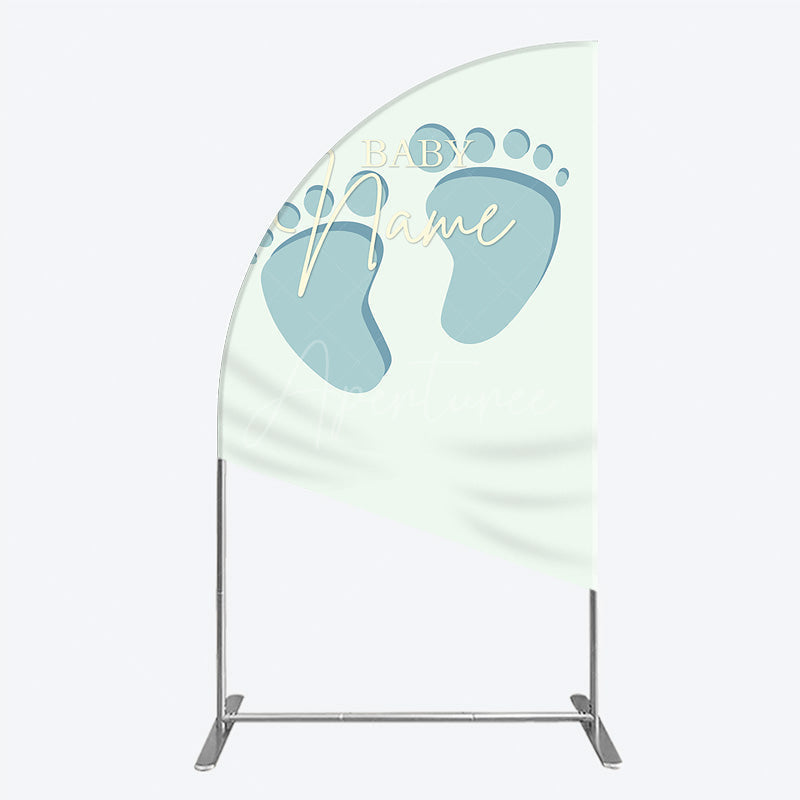 Aperturee Aperturee Custom Name Baby Feet Half Moon Arch Backdrop Personalized Blue Footprints Sign Minimalist Baby Shower Welcome Decor