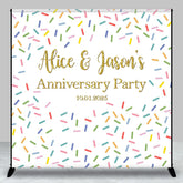 Aperturee - Aperturee Custom Name Colorful Candy Anniversary Party Backdrop