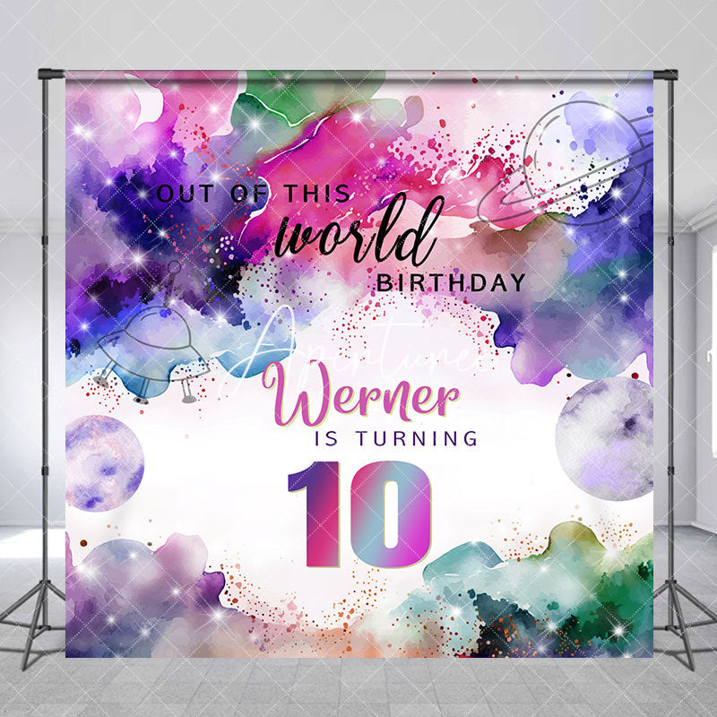 Aperturee - Aperturee Custom Name Colorful Galaxy 10th Birthday Backdrop