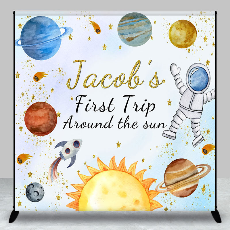 Aperturee - Aperturee Custom Name First Trip Galaxy 1st Birthday Backdrop