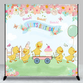 Aperturee Aperturee Custom Name Happy Birthday Backdrop Cute Duck and Floral Garden Party Personalized Spring Themed Photo Prop