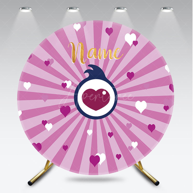 Aperturee Aperturee Custom Name Pink Hearts Round Backdrop Personalized Birthday Party Banner Girls Love Theme Photo Prop Decor