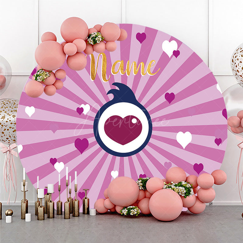 Aperturee Aperturee Custom Name Pink Hearts Round Backdrop Personalized Birthday Party Banner Girls Love Theme Photo Prop Decor