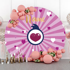Aperturee Aperturee Custom Name Pink Hearts Round Backdrop Personalized Birthday Party Banner Girls Love Theme Photo Prop Decor