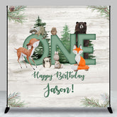 Aperturee - Aperturee Custom Name Safari Wood Grain 1st Birthday Backdrop