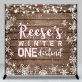 Aperturee - Aperturee Custom Name Winter ONE derland First Birthday Custom Backdrop Rustic Wooden Snowflakes and String Lights Decor