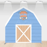 Aperturee - Aperturee Custom Name Wooden Blue Farm Barn Door Arch Backdrop