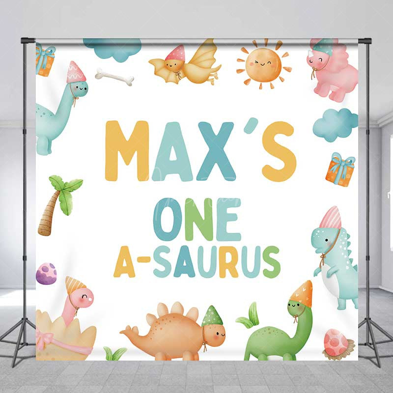 Aperturee Aperturee Custom One A Saurus First Birthday Backdrop Cute Dinosaur and Volcano Party Personalized Boys Dino Mite Decor