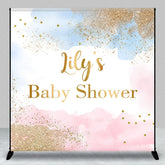 Aperturee - Aperturee Custom Pastel Pink and Blue Watercolor Baby Shower Backdrop with Gold Glitter Personalized Party Decor