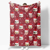Aperturee - Aperturee Custom Pet Face Photo Snowflake Red Christmas Blanket
