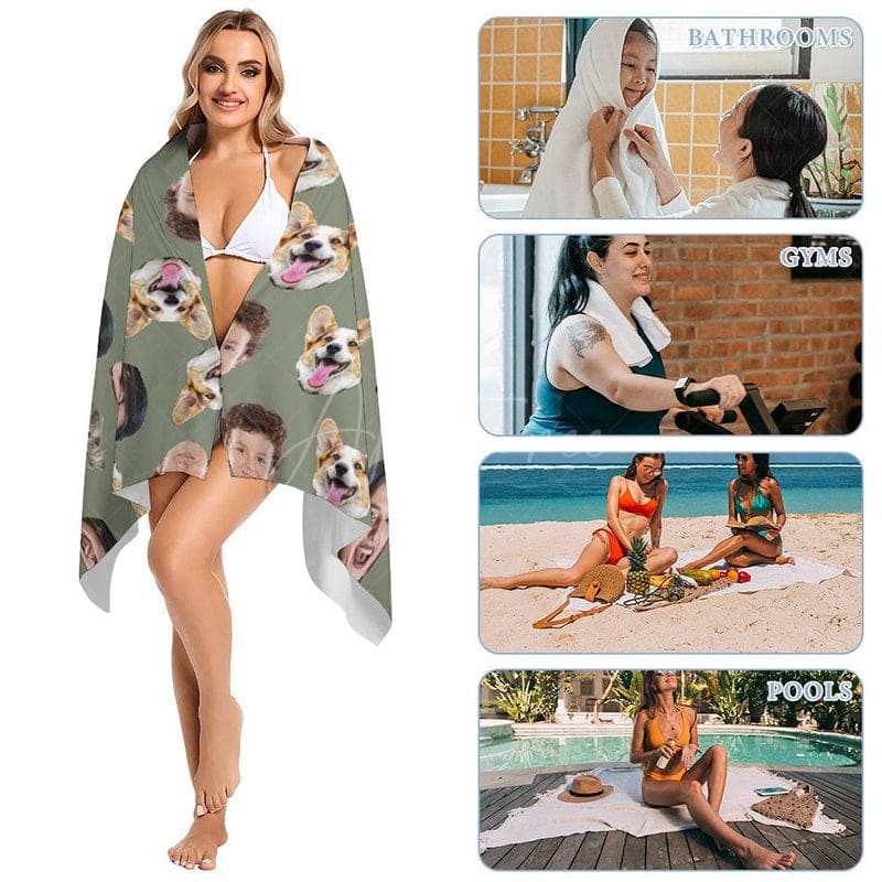 Aperturee - Aperturee Custom Pet Family Head Photo Beach Towel For Summer