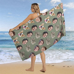 Aperturee - Aperturee Custom Pet Family Head Photo Beach Towel For Summer