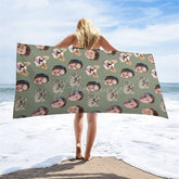 Aperturee - Aperturee Custom Pet Family Head Photo Beach Towel For Summer