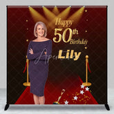 Aperturee - Aperturee Custom Photo 50th Birthday Backdrop for Her Personalized Red Carpet Hollywood Add Your Face Glam Party Decor
