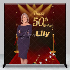 Aperturee - Aperturee Custom Photo 50th Birthday Backdrop for Her Personalized Red Carpet Hollywood Add Your Face Glam Party Decor