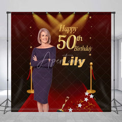 Aperturee - Aperturee Custom Photo 50th Birthday Backdrop for Her Personalized Red Carpet Hollywood Add Your Face Glam Party Decor