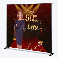 Aperturee - Aperturee Custom Photo 50th Birthday Backdrop for Her Personalized Red Carpet Hollywood Add Your Face Glam Party Decor