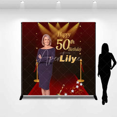 Aperturee - Aperturee Custom Photo 50th Birthday Backdrop for Her Personalized Red Carpet Hollywood Add Your Face Glam Party Decor