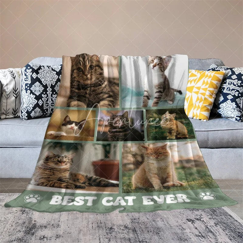 Aperturee - Aperturee Custom Photo Collage Pet Blanket for Cat Lovers ’Best Cat Ever’ Memorial Gift Add Your Favorite Cat Pictures
