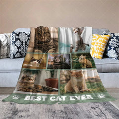 Aperturee - Aperturee Custom Photo Collage Pet Blanket for Cat Lovers ’Best Cat Ever’ Memorial Gift Add Your Favorite Cat Pictures