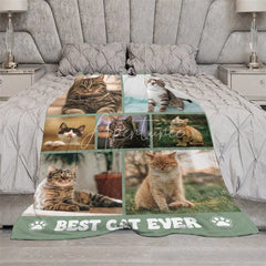 Aperturee - Aperturee Custom Photo Collage Pet Blanket for Cat Lovers ’Best Cat Ever’ Memorial Gift Add Your Favorite Cat Pictures