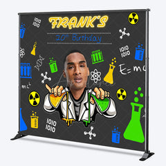 Aperturee - Aperturee Custom Photo Mad Scientist 20th Birthday Backdrop Personalized Chemistry Lab Theme Add Your Face Party Banner