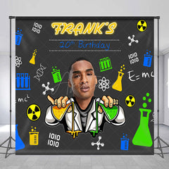 Aperturee - Aperturee Custom Photo Mad Scientist 20th Birthday Backdrop Personalized Chemistry Lab Theme Add Your Face Party Banner