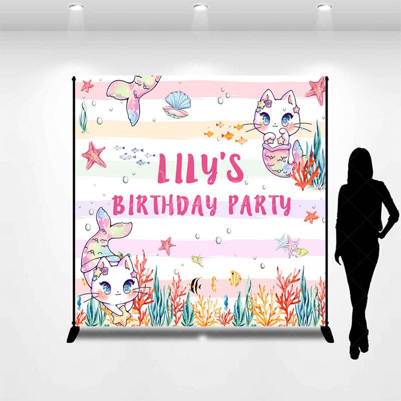 Aperturee - Aperturee Custom Photo Mermaid Cat Ocean Birthday Backdrop
