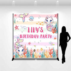Aperturee - Aperturee Custom Photo Mermaid Cat Ocean Birthday Backdrop