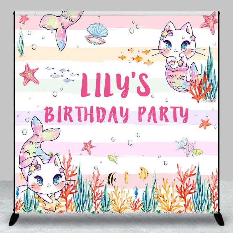 Aperturee - Aperturee Custom Photo Mermaid Cat Ocean Birthday Backdrop