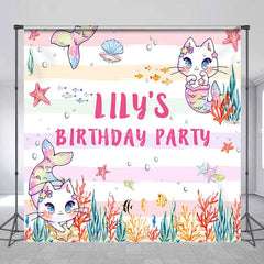 Aperturee - Aperturee Custom Photo Mermaid Cat Ocean Birthday Backdrop