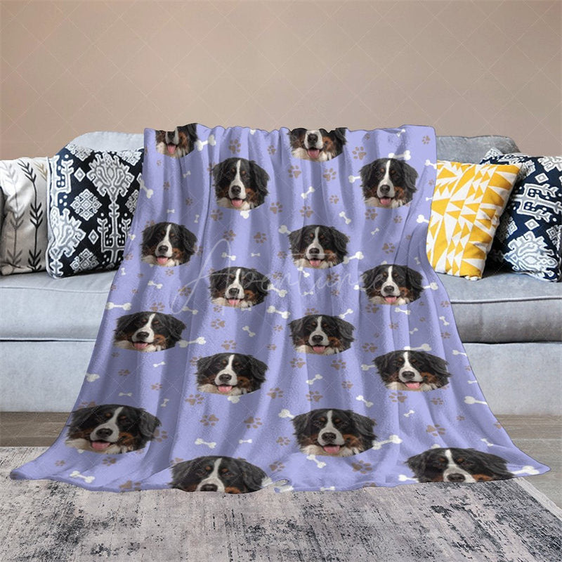 Aperturee - Aperturee Custom Photo Pet Blanket with Your Dog’s Face Personalized Bernese Mountain Dog Pattern Funny Gift for Dog Lovers