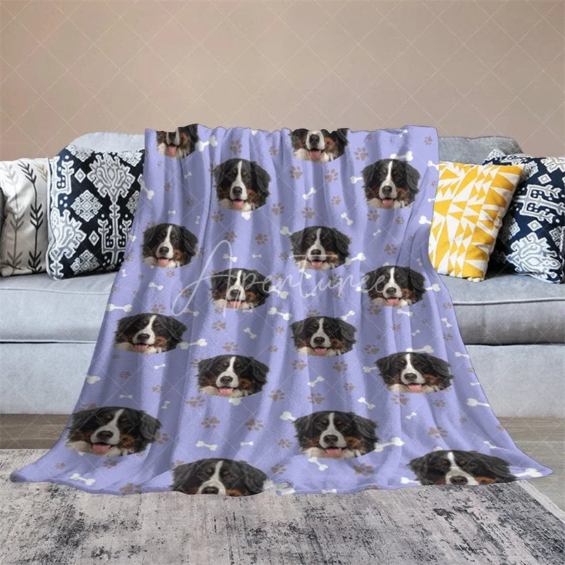 Aperturee - Aperturee Custom Photo Pet Blanket with Your Dog’s Face Personalized Bernese Mountain Dog Pattern Funny Gift for Dog Lovers