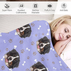 Aperturee - Aperturee Custom Photo Pet Blanket with Your Dog’s Face Personalized Bernese Mountain Dog Pattern Funny Gift for Dog Lovers