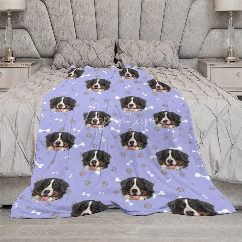 Aperturee - Aperturee Custom Photo Pet Blanket with Your Dog’s Face Personalized Bernese Mountain Dog Pattern Funny Gift for Dog Lovers