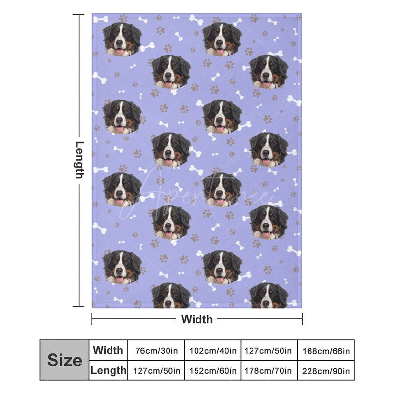 Aperturee - Aperturee Custom Photo Pet Blanket with Your Dog’s Face Personalized Bernese Mountain Dog Pattern Funny Gift for Dog Lovers