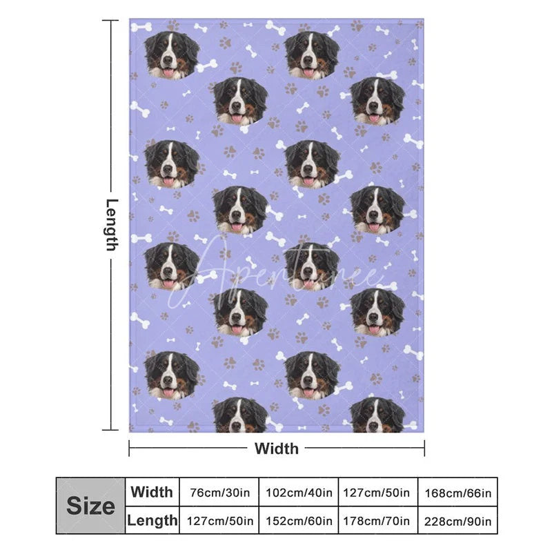 Aperturee - Aperturee Custom Photo Pet Blanket with Your Dog’s Face Personalized Bernese Mountain Dog Pattern Funny Gift for Dog Lovers