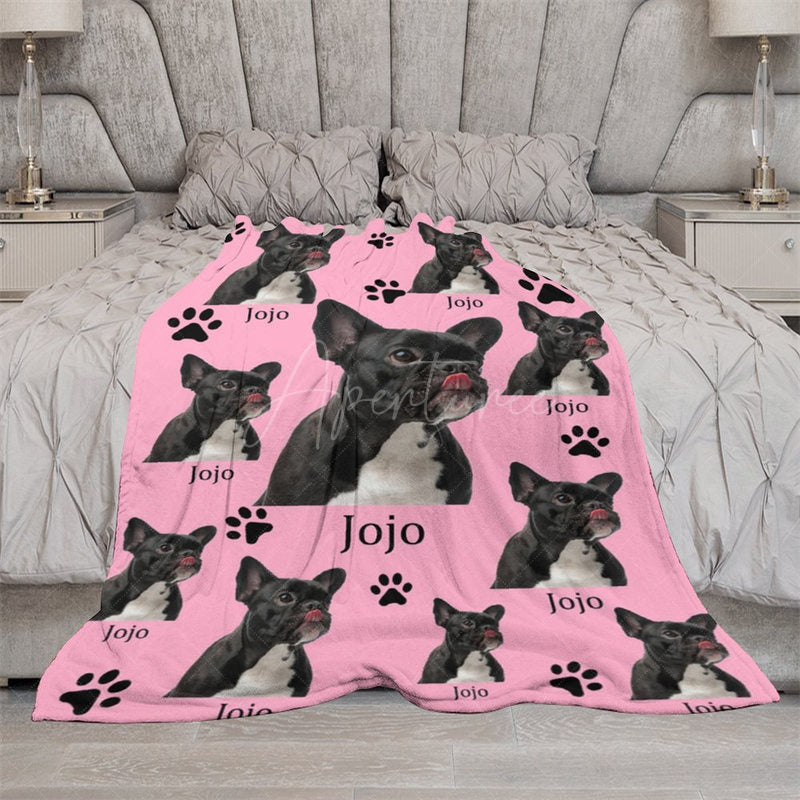 Aperturee - Aperturee Custom Photo Pet Blanket with Your Dog’s Face Personalized French Bulldog on Pink Funny Gift for Dog Mom