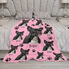 Aperturee - Aperturee Custom Photo Pet Blanket with Your Dog’s Face Personalized French Bulldog on Pink Funny Gift for Dog Mom
