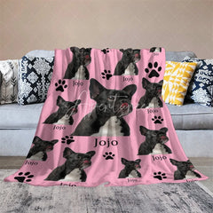 Aperturee - Aperturee Custom Photo Pet Blanket with Your Dog’s Face Personalized French Bulldog on Pink Funny Gift for Dog Mom