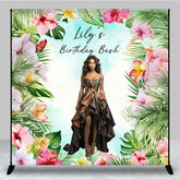 Aperturee - Aperturee Custom Photo Tropical Birthday Bash Backdrop Personalized with Hibiscus Floral Add Your Face Luau Party Decor