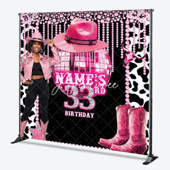Aperturee - Aperturee Custom Pink Disco Cowgirl 33rd Birthday Backdrop with Glitter Disco Ball and Cowboy Boots Glam Western Party Decor