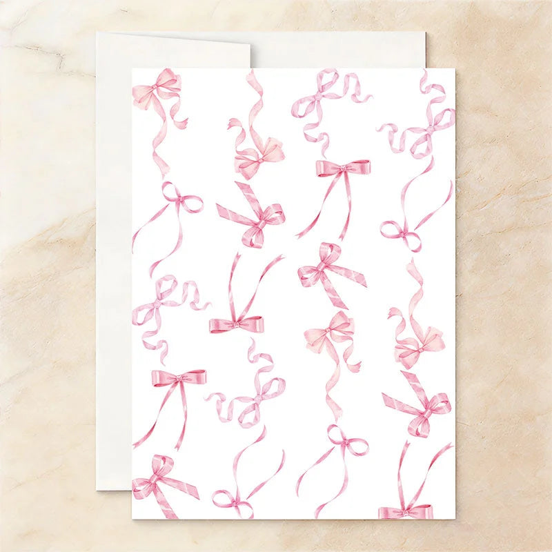 Aperturee - Aperturee Custom Pink Watercolor Set of 20 Bow 10th Birthday Invitation Elegant Ribbon Party Celebration Card for Girls