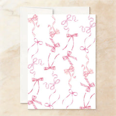 Aperturee - Aperturee Custom Pink Watercolor Set of 20 Bow 10th Birthday Invitation Elegant Ribbon Party Celebration Card for Girls