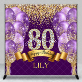 Aperturee - Aperturee Custom Purple and Gold Glitter Diamond 80th Happy Birthday Party Backdrop Personalized Elegant Celebration Decor